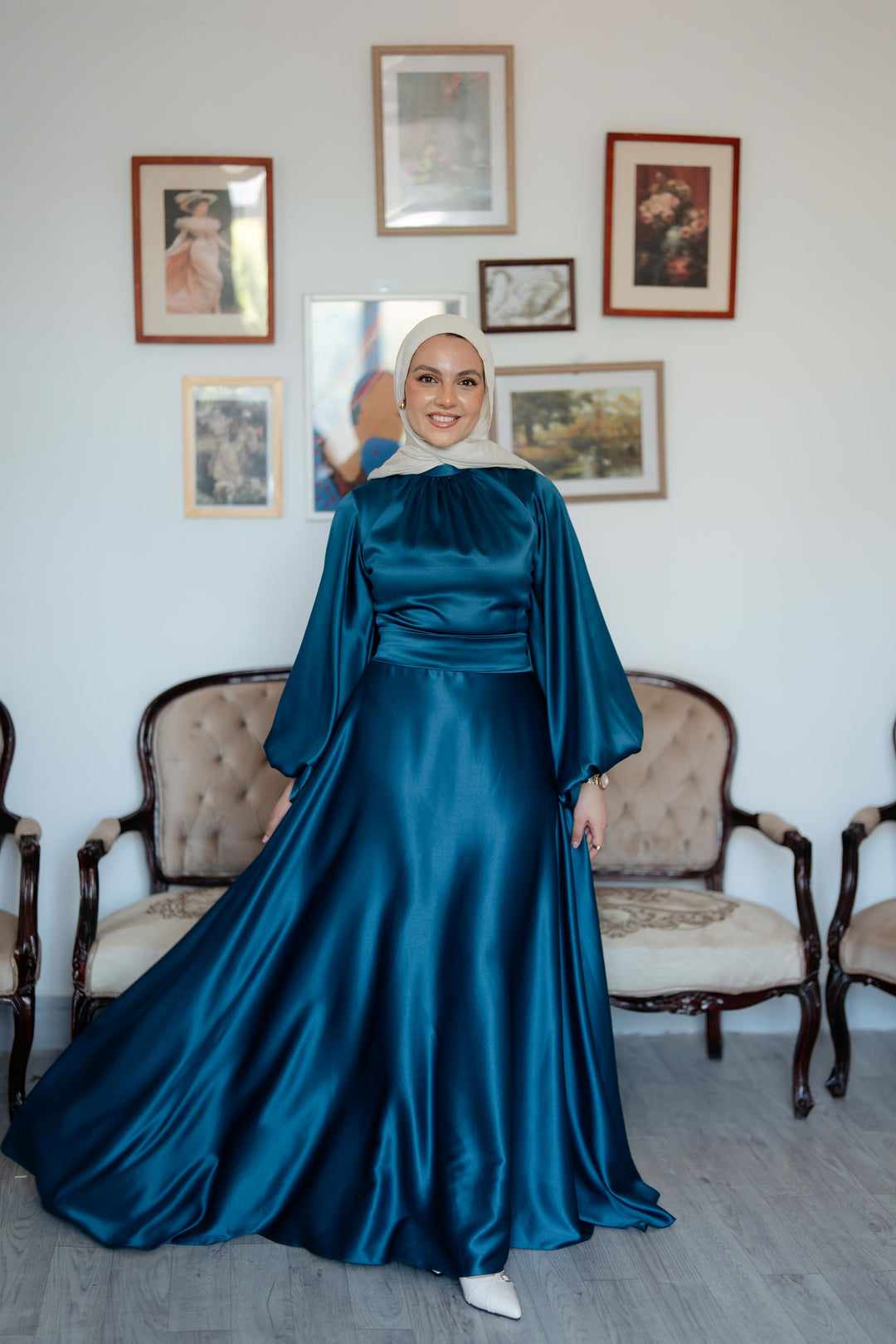 Satin Cloche Dress