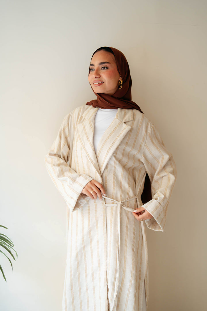 Stripped Side Tie Kimono