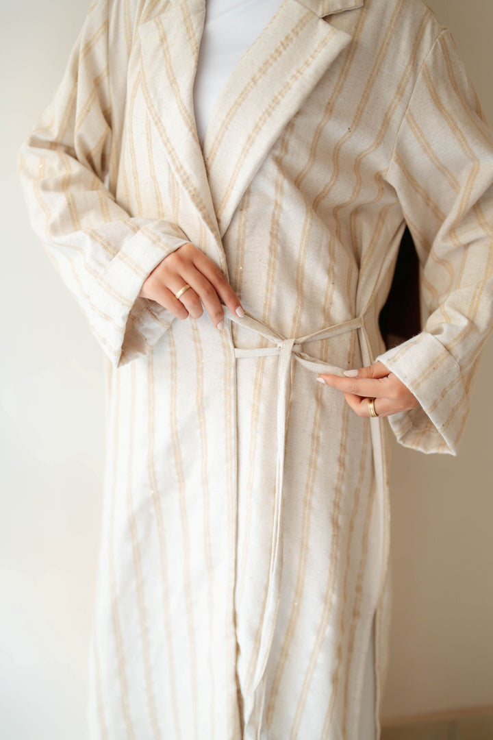 Stripped Side Tie Kimono