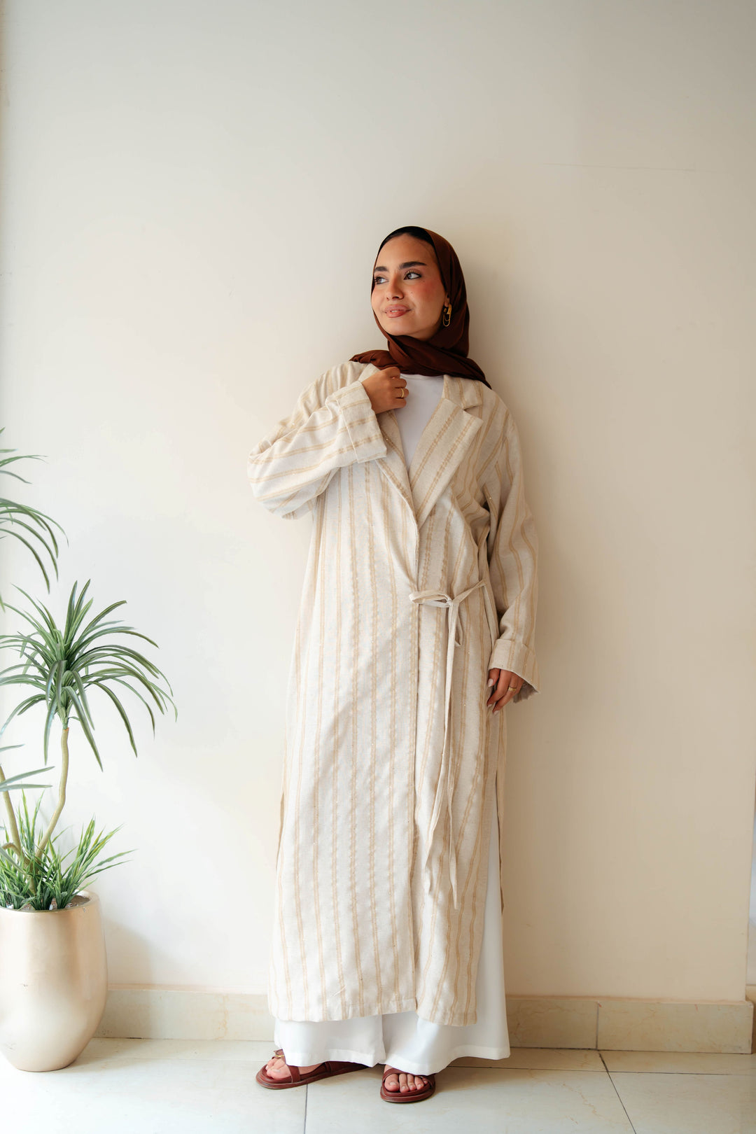 Stripped Side Tie Kimono