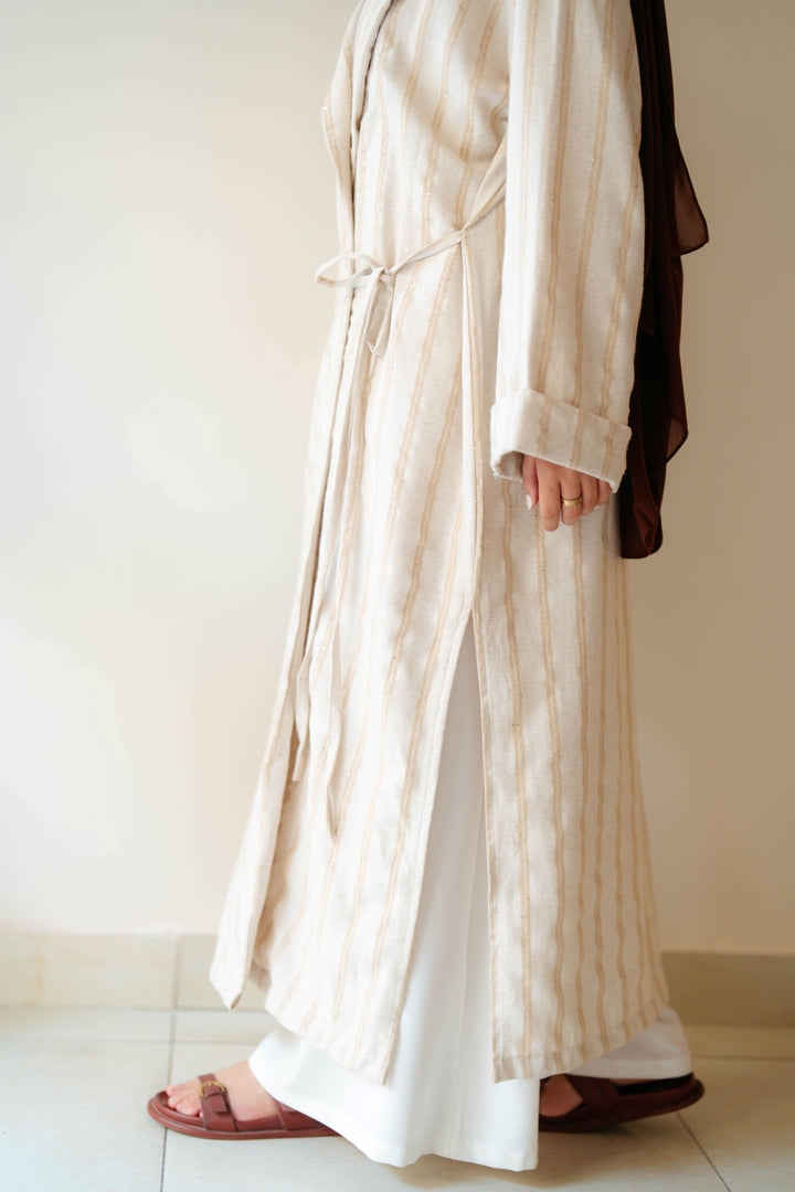 Stripped Side Tie Kimono