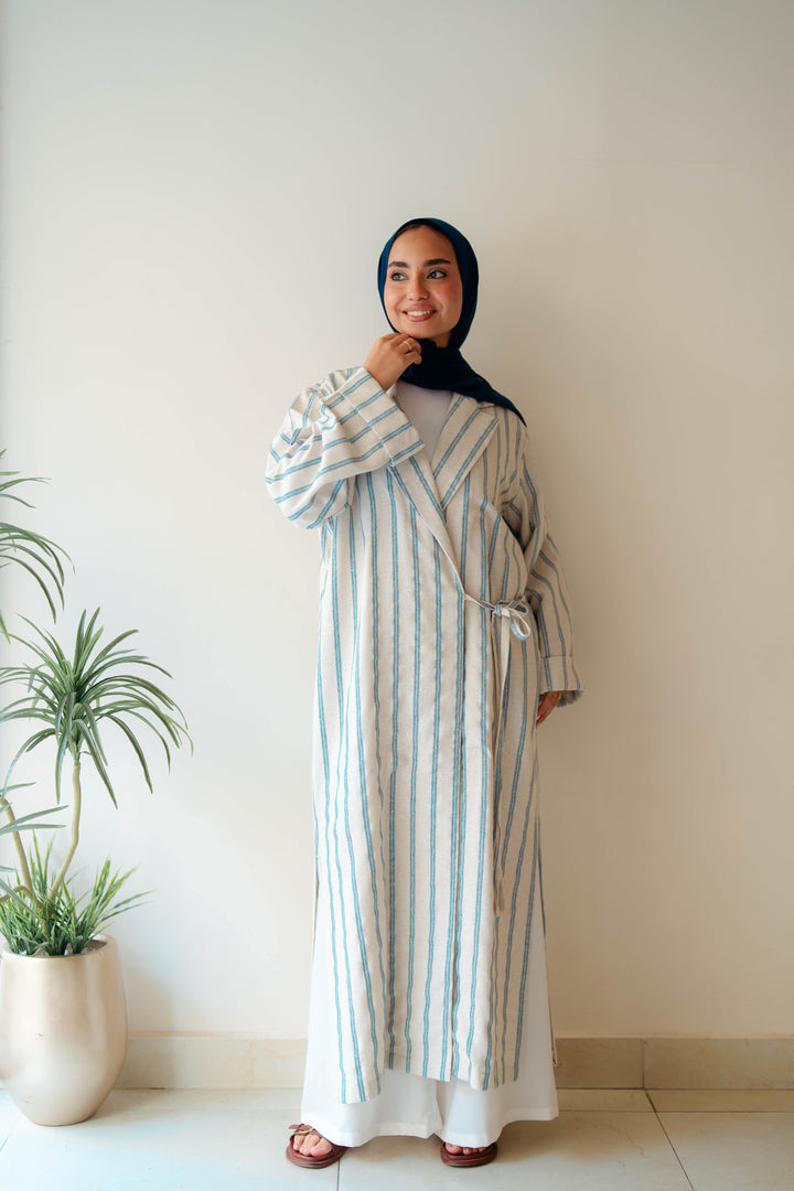 Stripped Side Tie Kimono