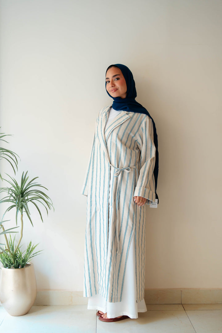 Stripped Side Tie Kimono