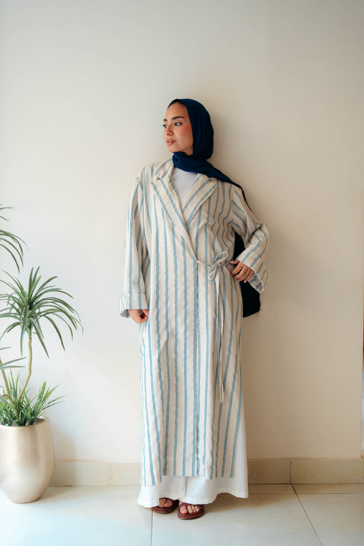 Stripped Side Tie Kimono